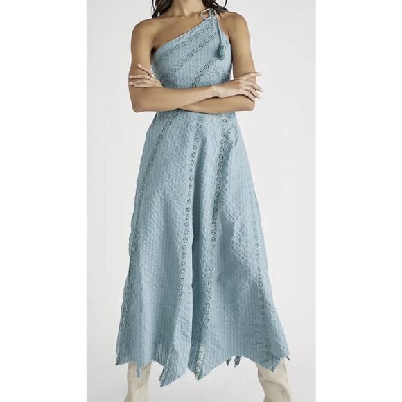 Free People Dresses & Skirts - Free People Bella Mint Blue Boho One Shoulder Maxi Dress Size S Festival